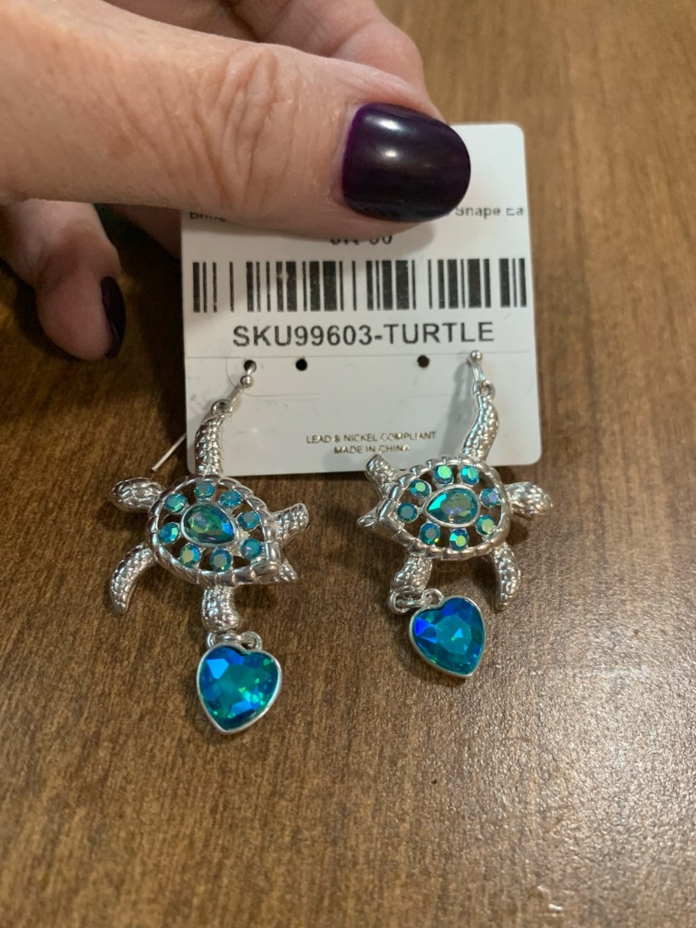 ICON Silver Turtle Earrings with Blue-Green Crystals